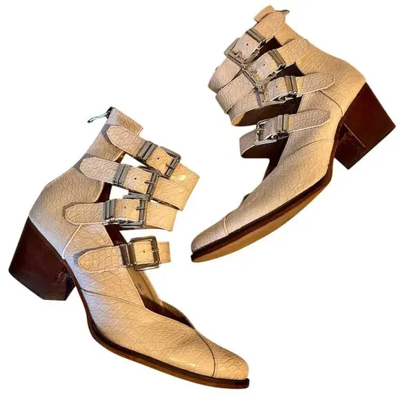 Arider Girl Eleven Croco Heeled Ankle Boots Size 8.5 Boho Country Western Buckle - Picture 2 of 10